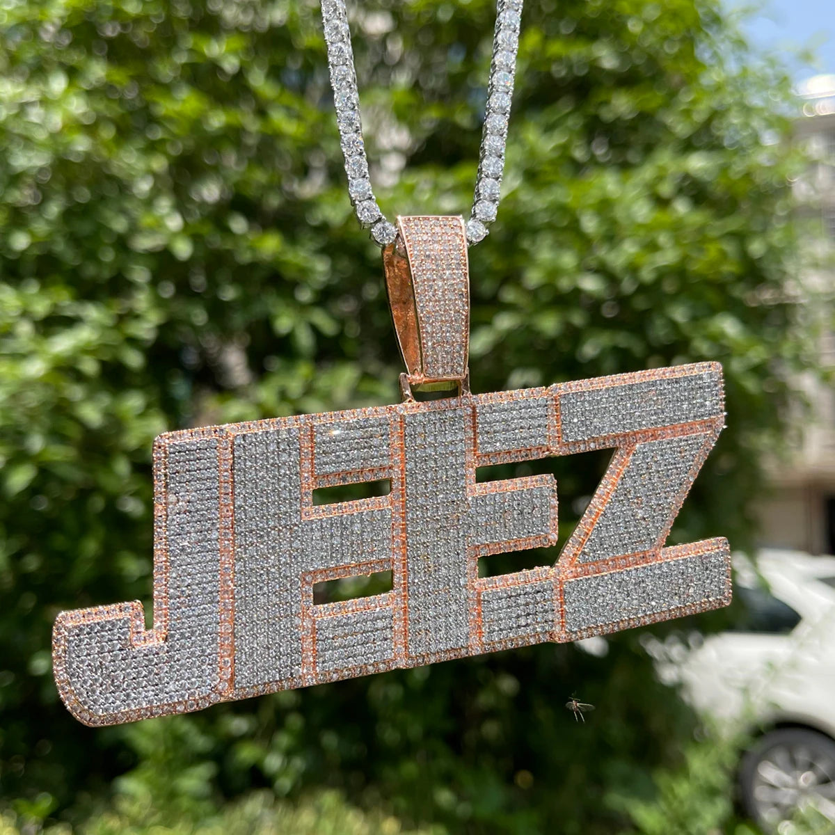 Bubble Letter Iced Out Personalized Pendant Custom Name Necklace for Men Two Tone Hip Hop Fashion Jewelry