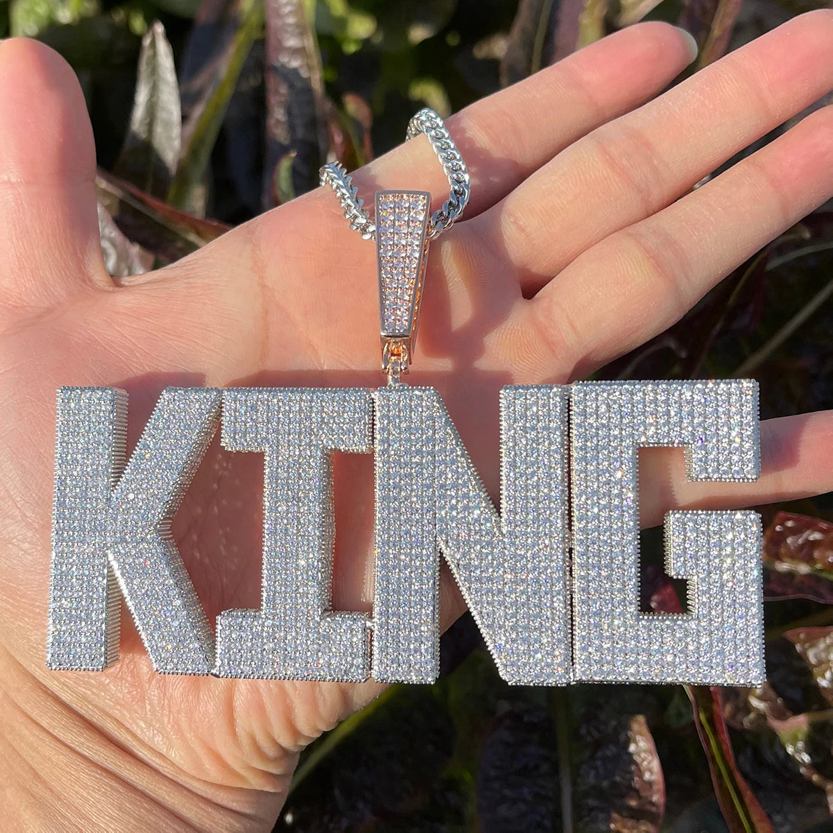 Bubble Letter Iced Out Custom Name Necklace for Men Personalized Block Pendant Double Color Cubic Zirconia Hip Hop Jewelry