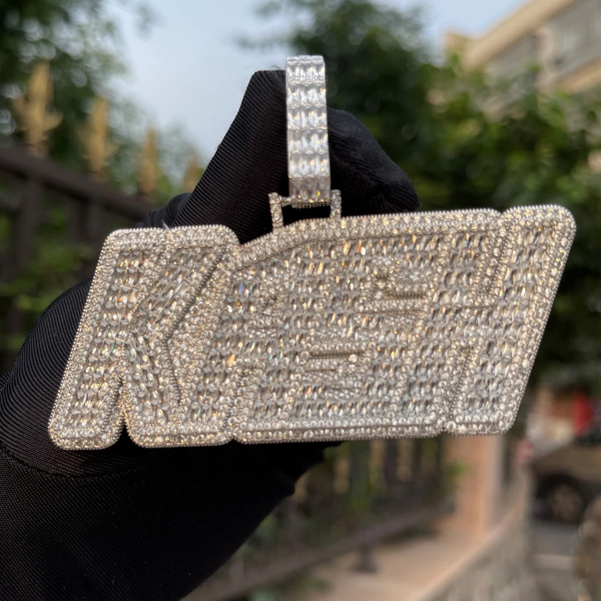 Bubble Letter Custom Name Necklace for Men Baguette Pendant Iced Out Personalized Charms Hip Hop Jewelry Two Tone