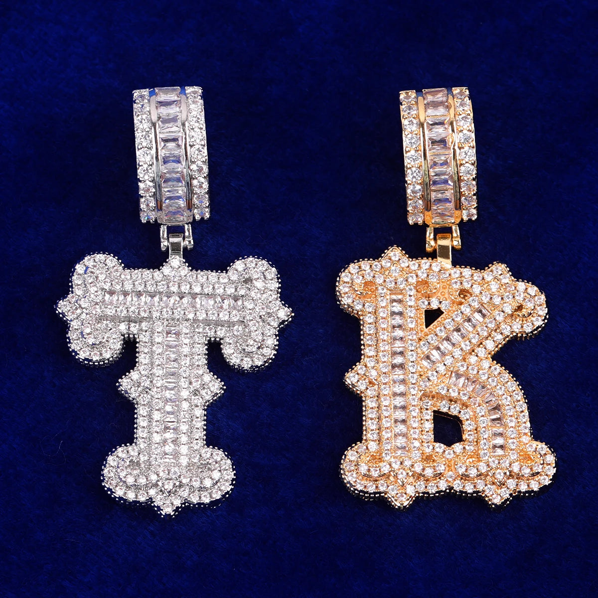 Bubble Letter Initial Single Necklace for Men Iced Out Frozen Pendant Real Gold Plated Hip Hop Jewelry