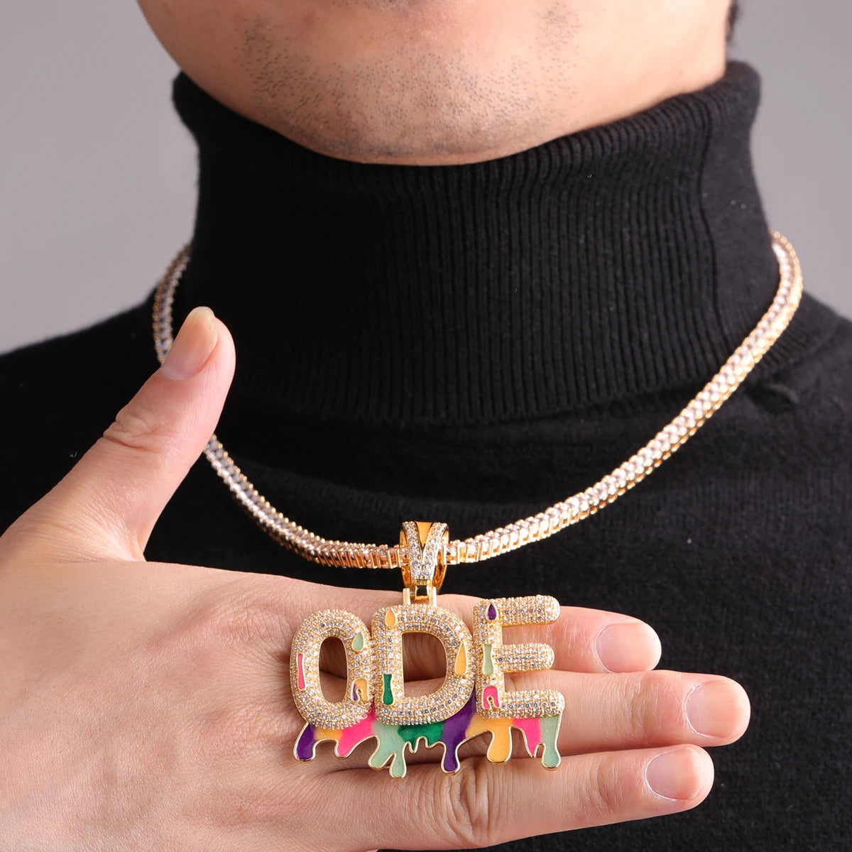 Bubble Letter Glow In Dark Custom Name Necklace for Men Iced Out Pendant Real Gold Plated Hip Hop Fashion Jewelry Bling