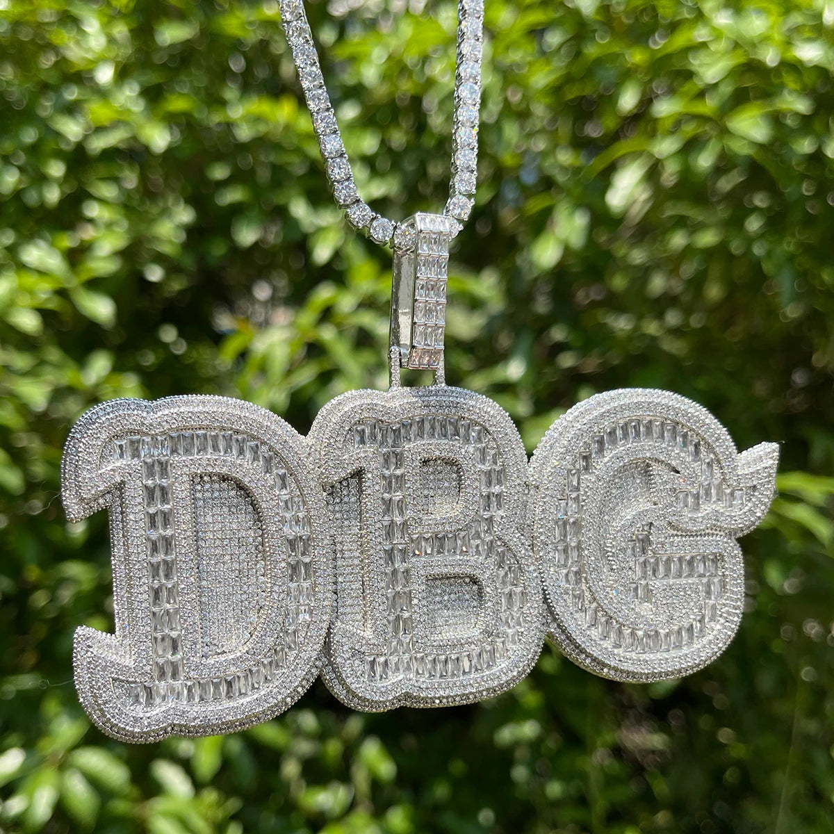 Bubble Letter Custom Solid Base Iced Out Pendant Personalized Name Necklace Women White Gold Plated Double Layer Hip Hop Jewelry