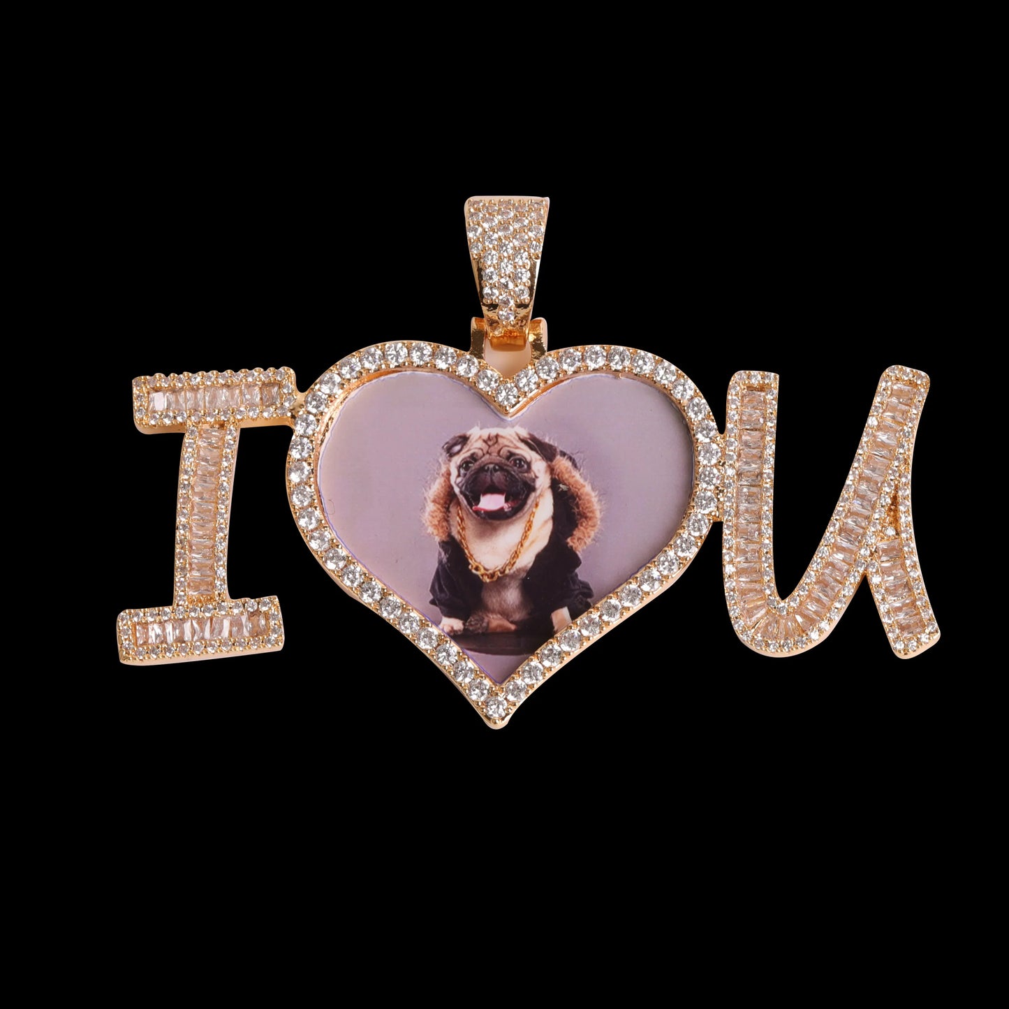 Bubble Letter Custom Photo Necklace for Men Heart Picture Pendant Hip Hop Jewelry Iced Out Charms