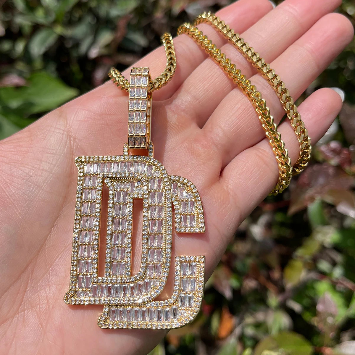 Bubble Letter Baguette Necklace for Men Dream Chaser Pendant Cubic Zirconia AAAAA Charms Hip Hop Jewelry