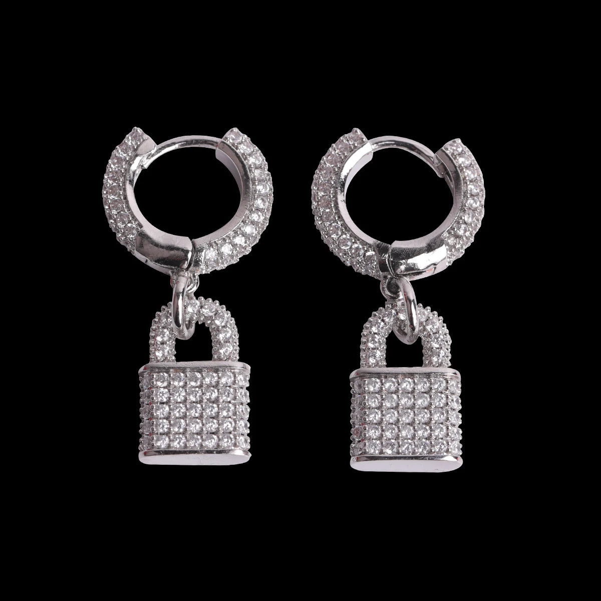 Bubble Letter Lock Stud Earring for Men Iced Out Bling Real Gold Plated Hip Hop Jewelry