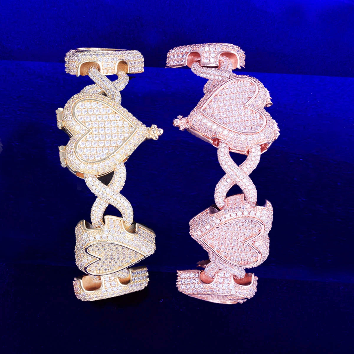 Bubble Letter Iced Out Heart Infinity Cuban Link Bracelet for Women Cubic Zirconia Real Gold Plated Hip Hop Jewelry