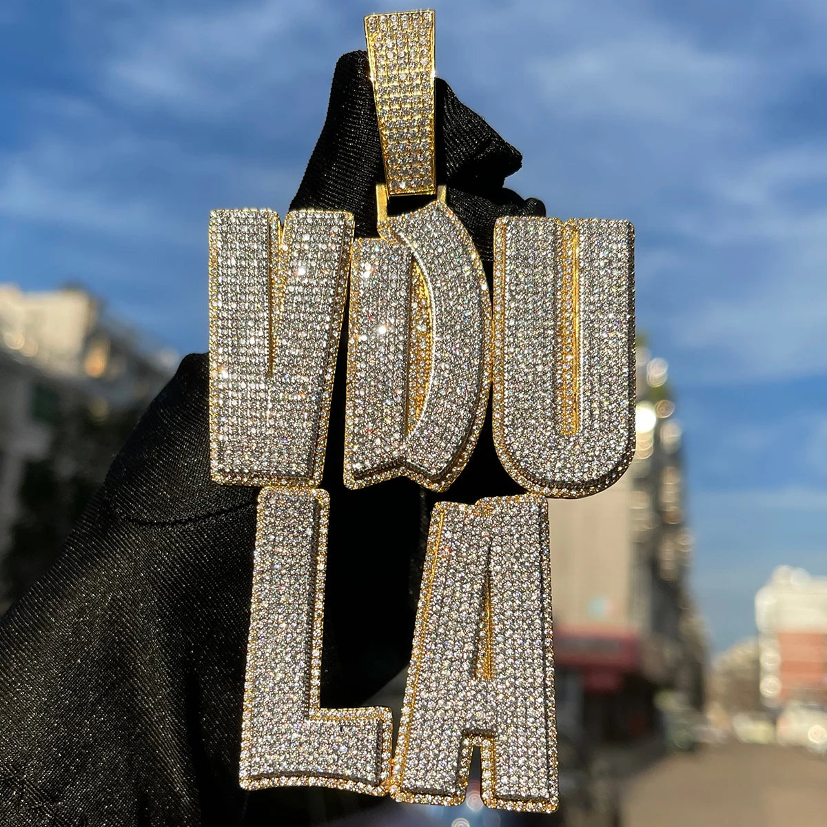 Bubble Letter Customized  Name Plated Necklace for Men Iced Out Personalized Pendant Two Tone Hip Hop Jewelry