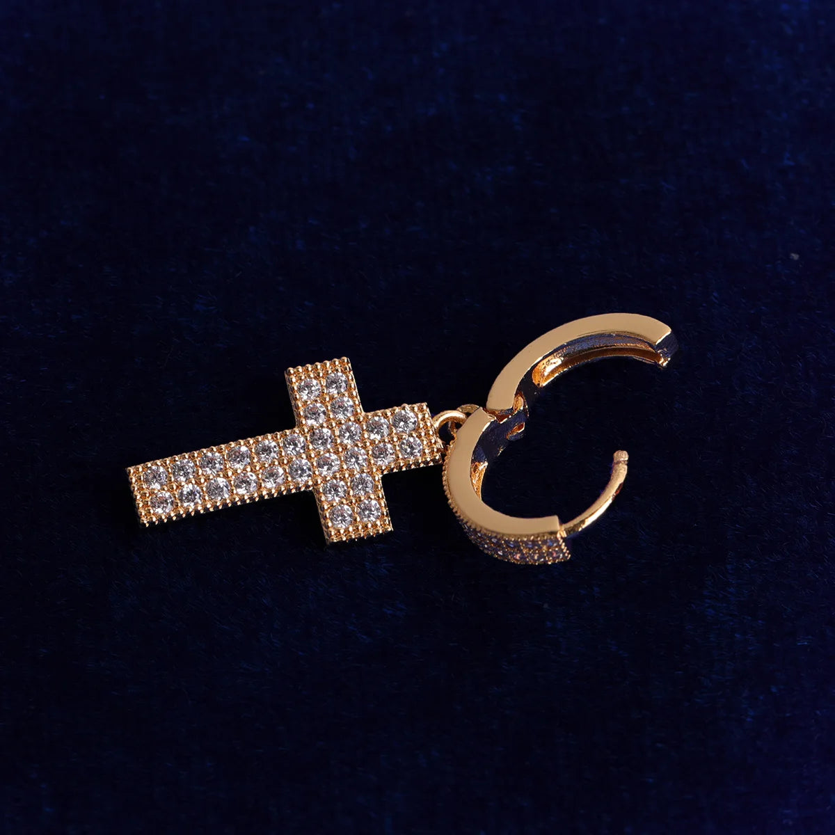 Bubble Letter Cross Earrings for Men Iced Out Charms Real Gold Plated Hip Hop Jewelry