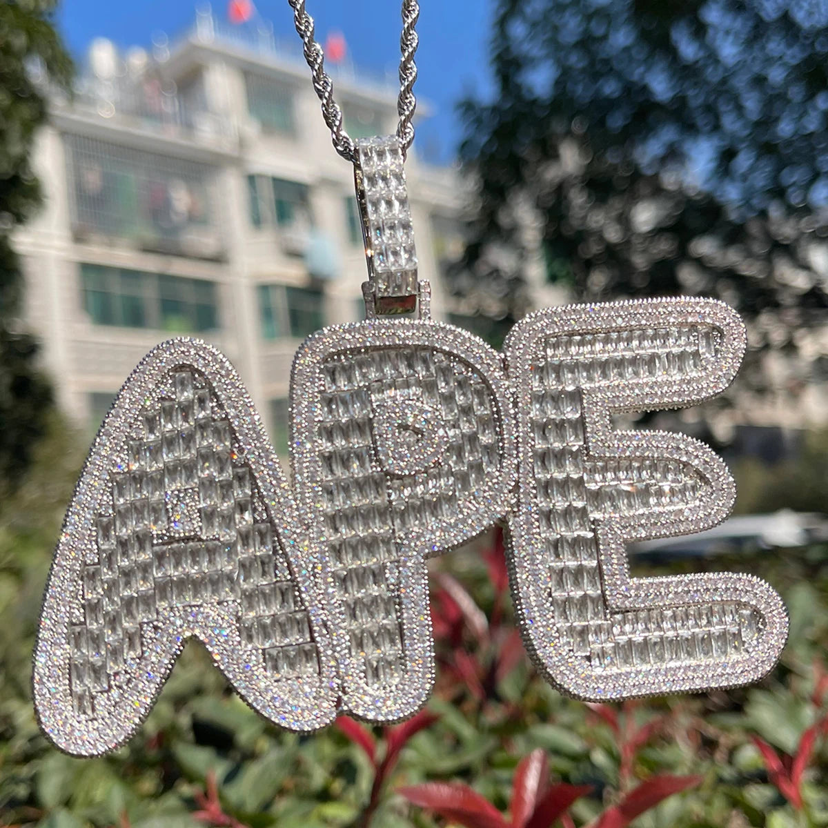 Bubble Letter Custom Name Pendant Men Hip Hop Necklace Iced Out Zircon Personalized Silver Color Chain Charms Luxulry Jewelry