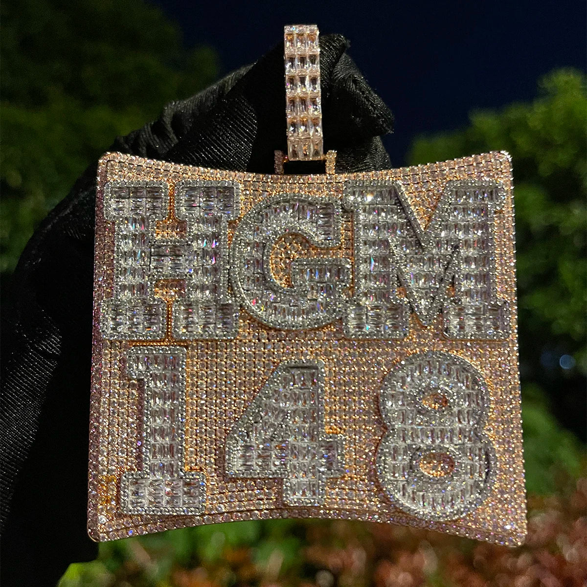 Bubble Letter Army Card Baguette Name Necklace Iced Out Personalized Pendant Hip Hop Jewelry 2022 Trend Charm Bling Best Selling