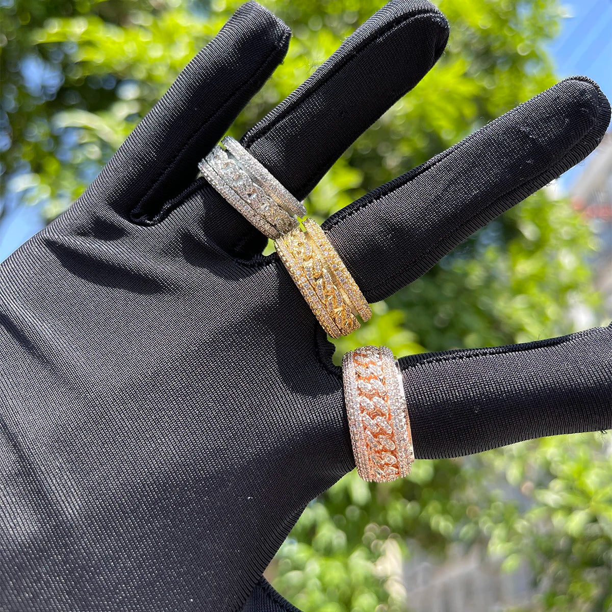 Bubble Letter Gold Color Ring for Men Iced Out Real Copper Spinning in the Middle Hip Hop Jewelry 2022 Trend Charms Korea