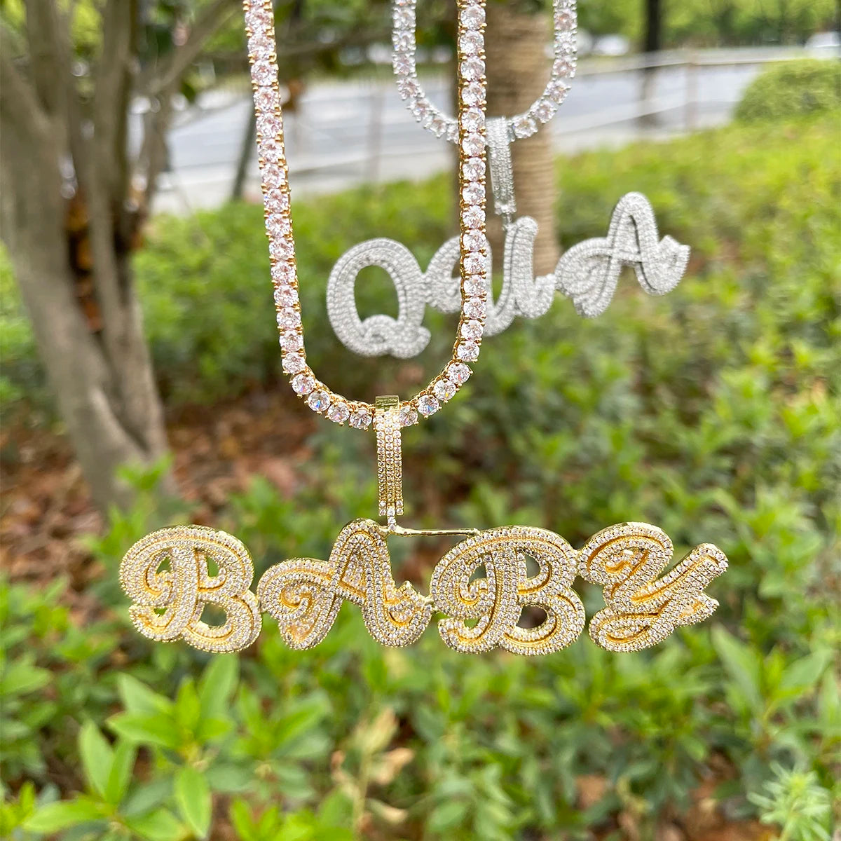 Bubble Letter Name Necklace Personalized Ice Out Pendant Hip Hop Fashion Jewelry for Women 2022 Trend Free Shipping Items