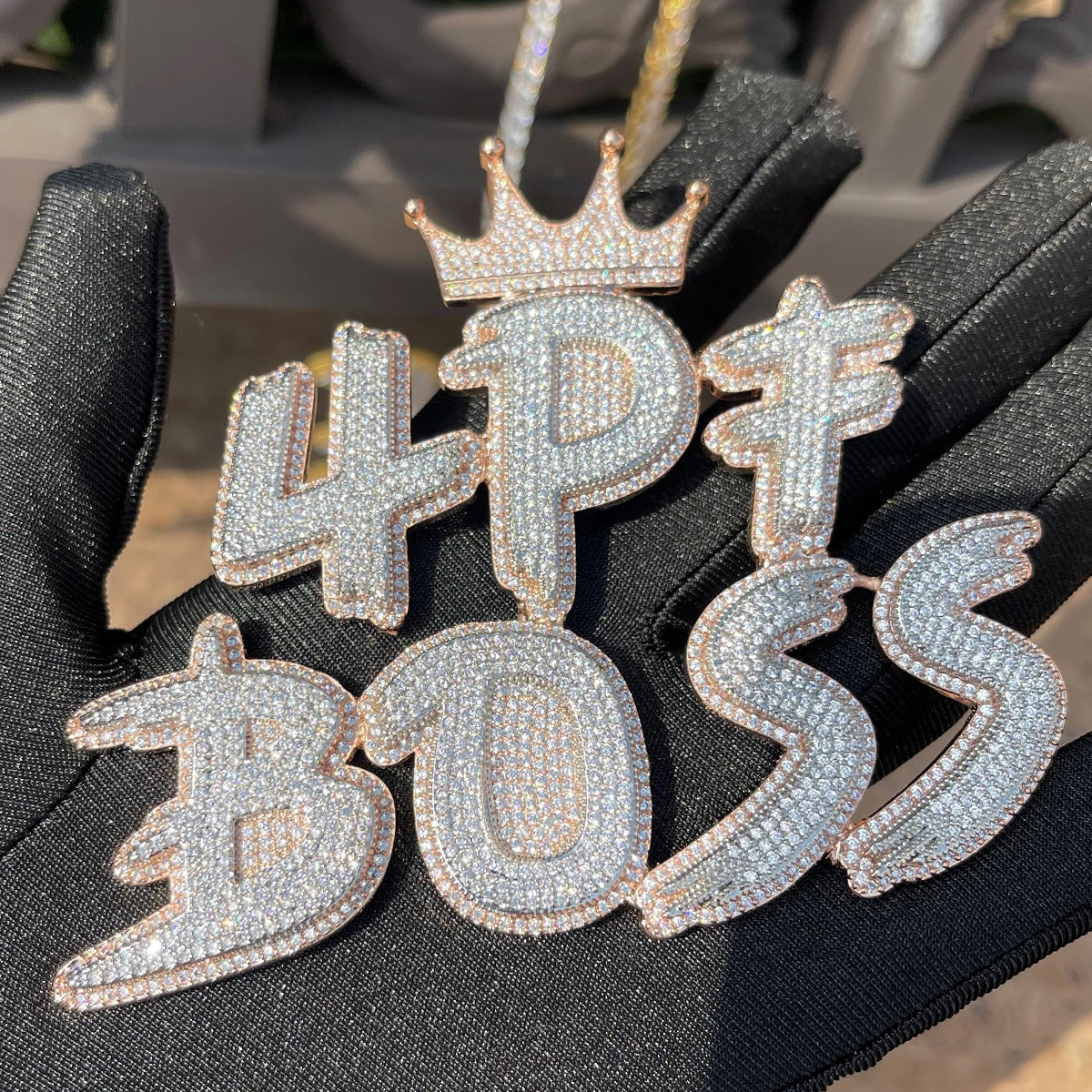 Bubble Letter Iced Out Prong Setting Personalized Pendant Custom Name Necklace for Men Crown Bail Real Copper Hip Hop Jewelry