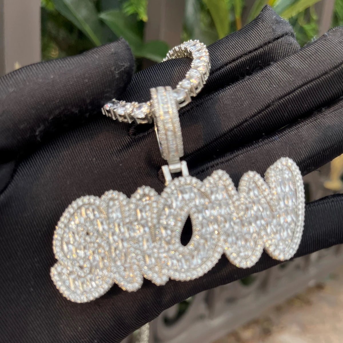 Bubble Letter Baguette Customized Jewelry Name Plated Personalized Necklace for Men Iced Out Pendant Hip Hop Charms