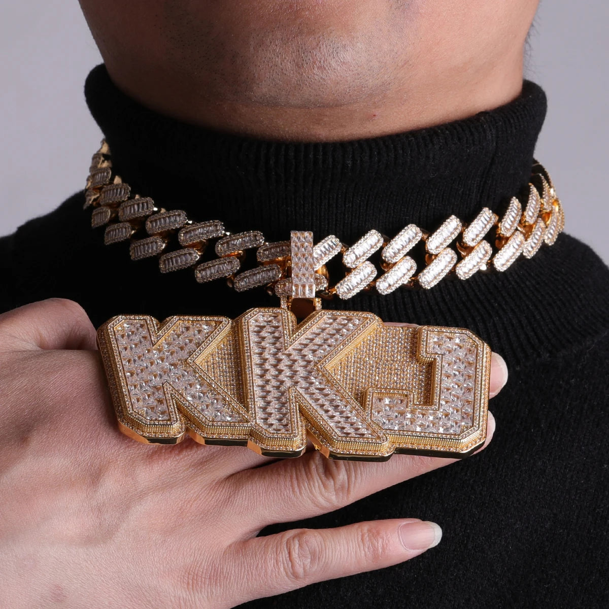 Bubble Letter Big Siamese  Baguette Necklace Custom Name Chain for Men Iced Out Pendant  Hip Hop Rock Rapper Jewelry