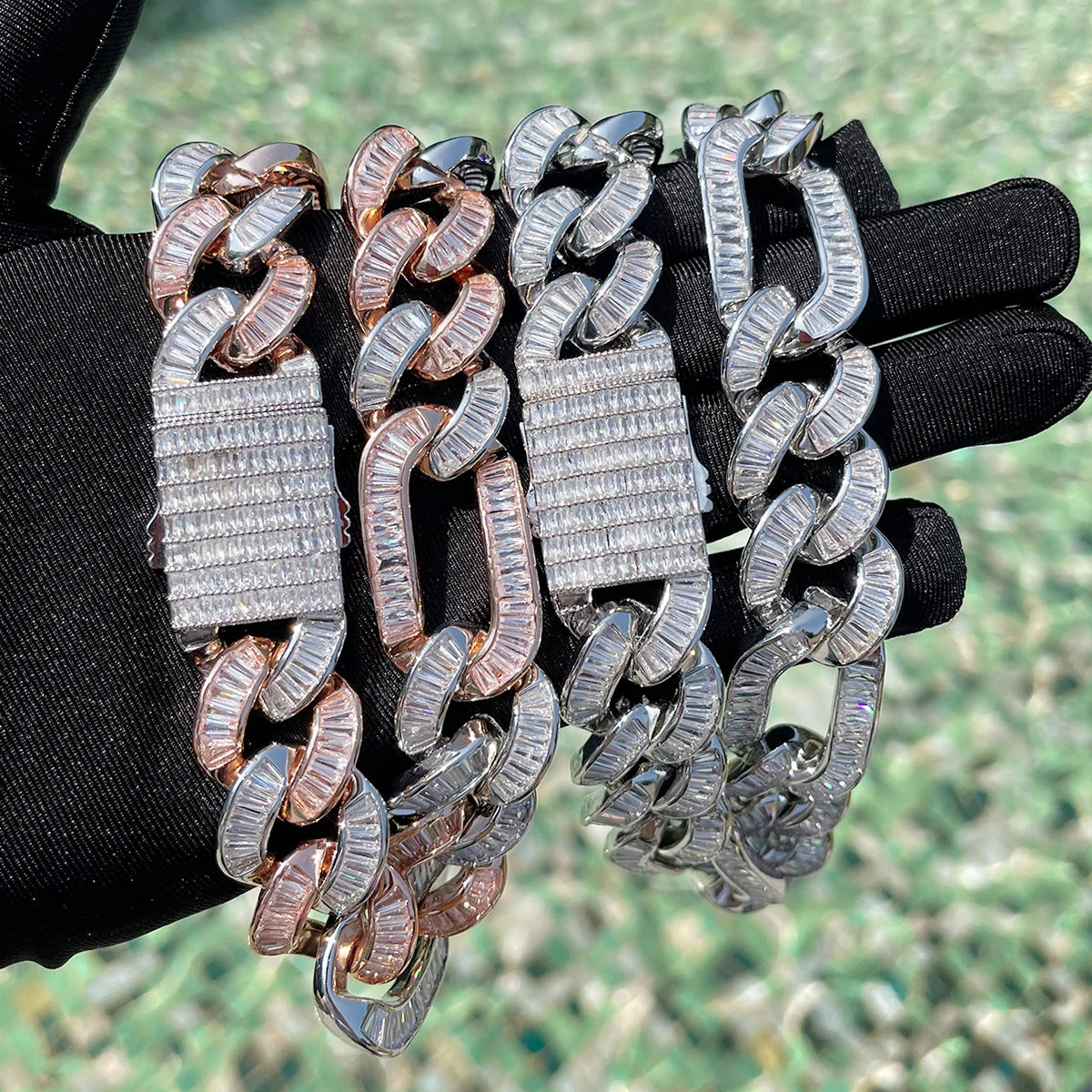 Bubble Letter Figaro Cuban Link Chain for Men Baguette Necklace Real Copper Spring Clasp Hip Hop Jewelry 2023 Trend