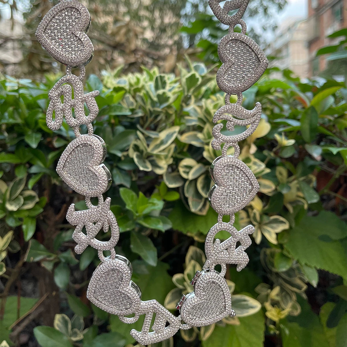 Bubble Letter Iced Out Heart Choker Necklace Men Old Vintage Version English Custom Name Chain Cubic Zirconia Hip Hop Jewelry