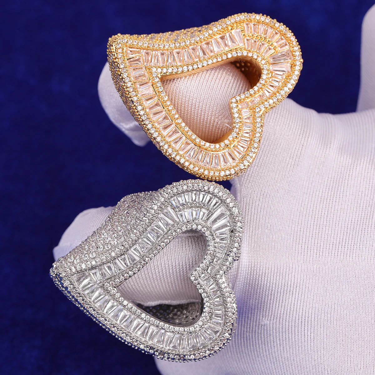 Bubble Letter Big Open Heart Ring for Women Iced Out Finger Charms Bling Baguette Zircon Fashion Hip Hop Jewelry