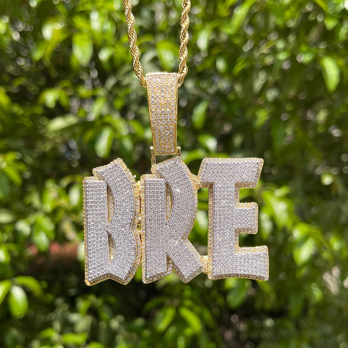 Bubble Letter Custom Hip Hop Pendant Iced Out Micro Pave Zircon Double Layer Personalized Name Necklace Women Customized Jewelry