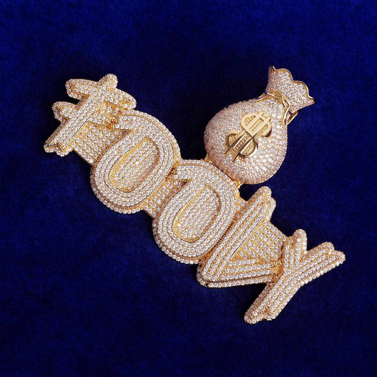 Bubble Letter Custom Name Solid Base Necklace Iced Out Personalized Pendant Money Bag Bail Two Tone Hip Hop Jewelry