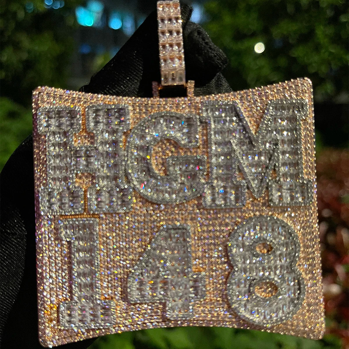 Bubble Letter Army Card Baguette Name Necklace Iced Out Personalized Pendant Hip Hop Jewelry 2022 Trend Charm Bling Best Selling