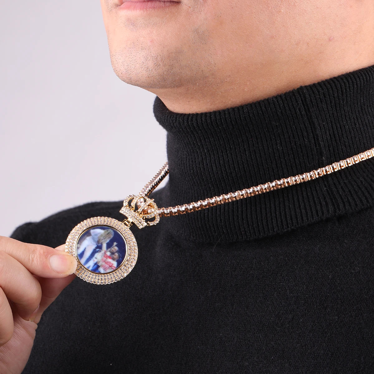 Bubble Letter Sublimation Blank Photo Projection Pendant Iced Out Customized Picture Necklace for Women Hip Hop Jewelry