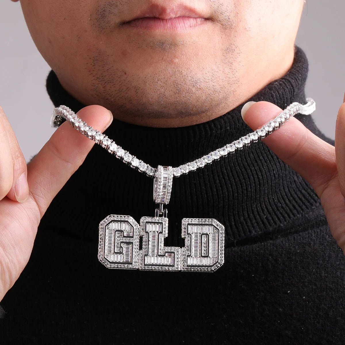 Bubble Letter Custom Name Necklace for Men Personalized Pendant Cubic Zircon Real Gold Plated Hip Hop Rock Fashion Jewelry