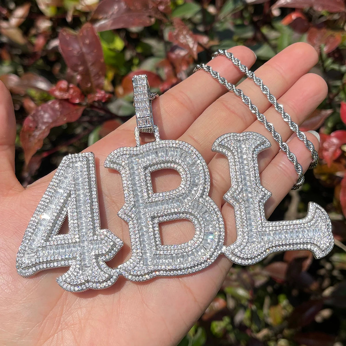 Bubble Letter Custom Name Necklace for Women Two Tone Iced Out Personalized Jewelry Baguette Charms Hip Hop Jewelry