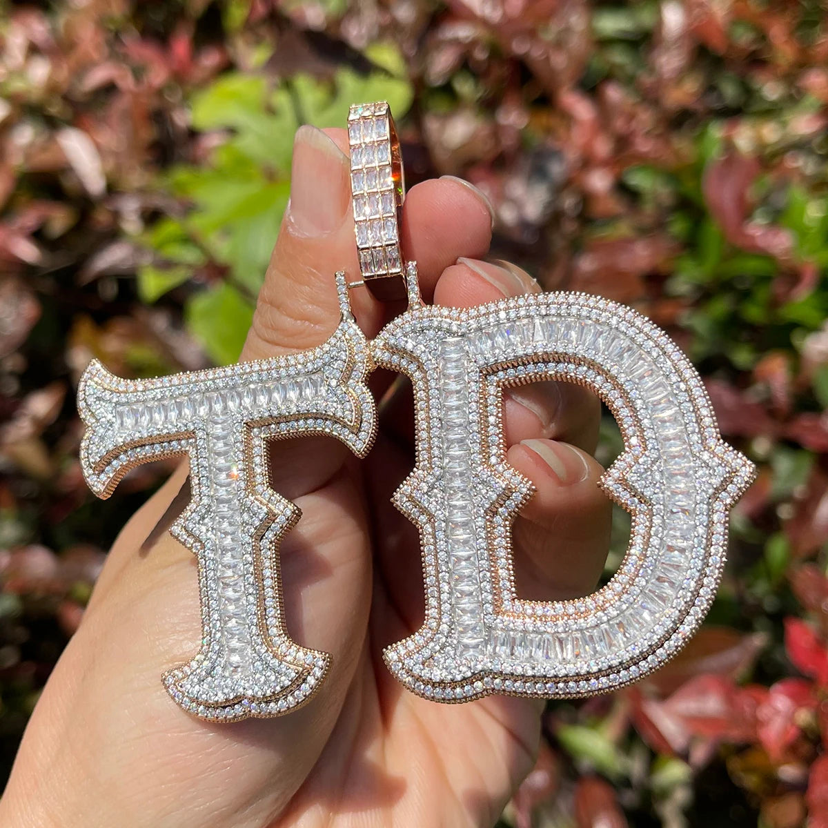 Bubble Letter Custom Name Necklace for Women Two Tone Iced Out Personalized Jewelry Baguette Charms Hip Hop Jewelry