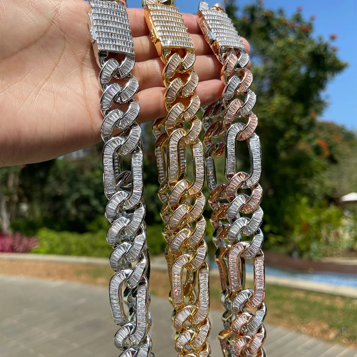 Bubble Letter Figaro Cuban Link Chain for Men Baguette Necklace Real Copper Spring Clasp Hip Hop Jewelry 2023 Trend