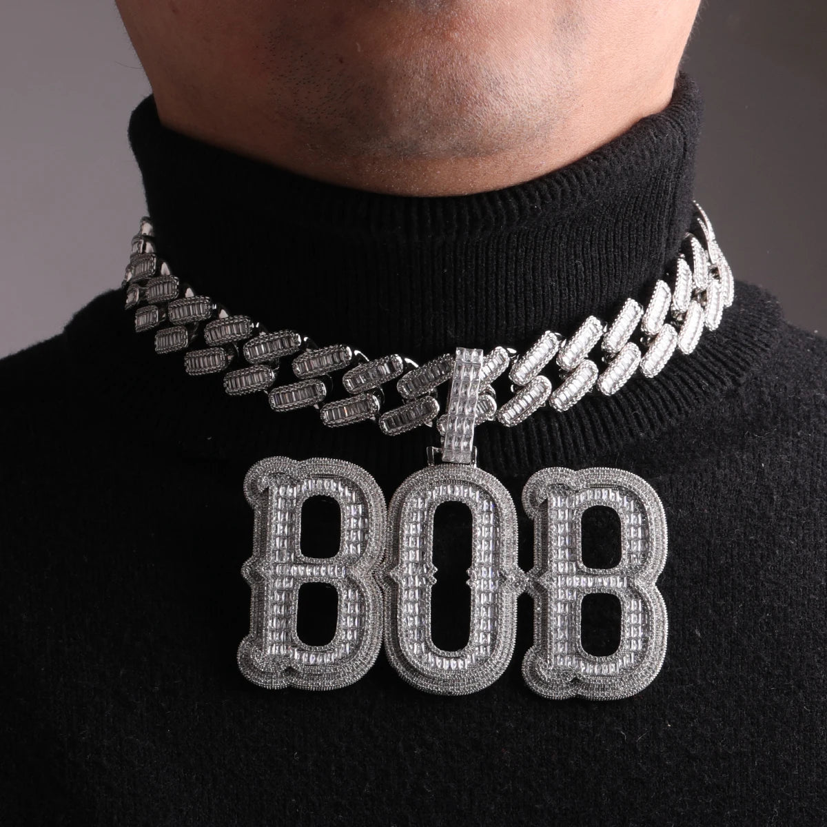 Bubble Letter Jewelry Baguette Customized Name Necklace for Men Iced Out Pendant  Hip Hop Charms 2022 Trend Best Selling