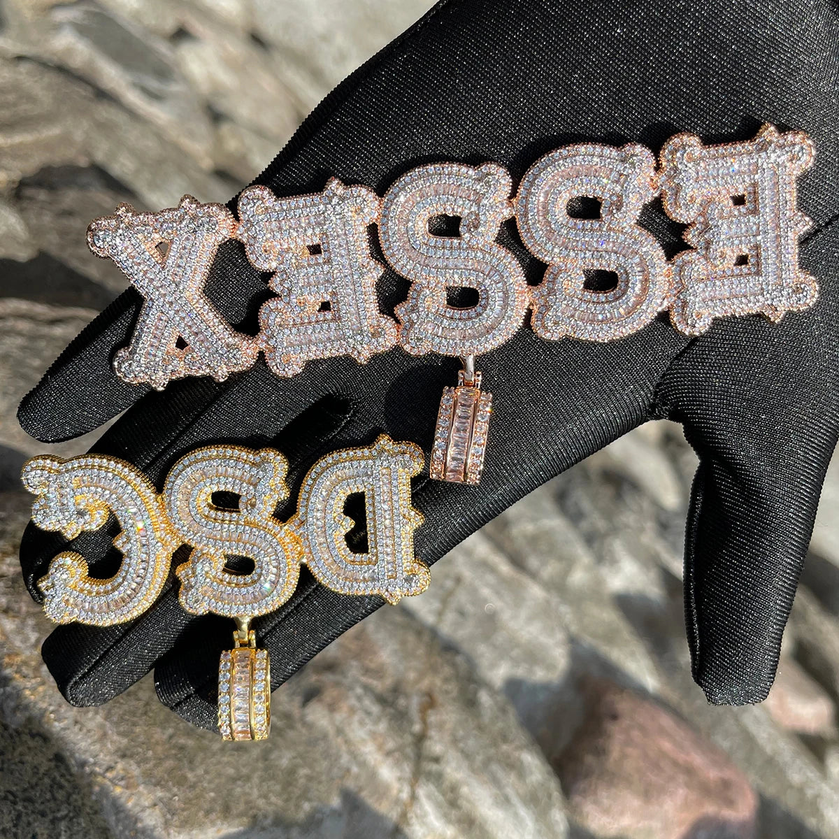 Bubble Letter Personalized Baguette Pendant Micro Paved CZ Iced Out Charms Customized Name Necklace Fashion Hip Hop Jewelry