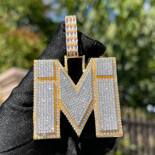 Bubble Letter Jewelry Initial Necklace for Men Iced Out Pendant Custom Name Plated Two Tone Hip Hop Jewelry