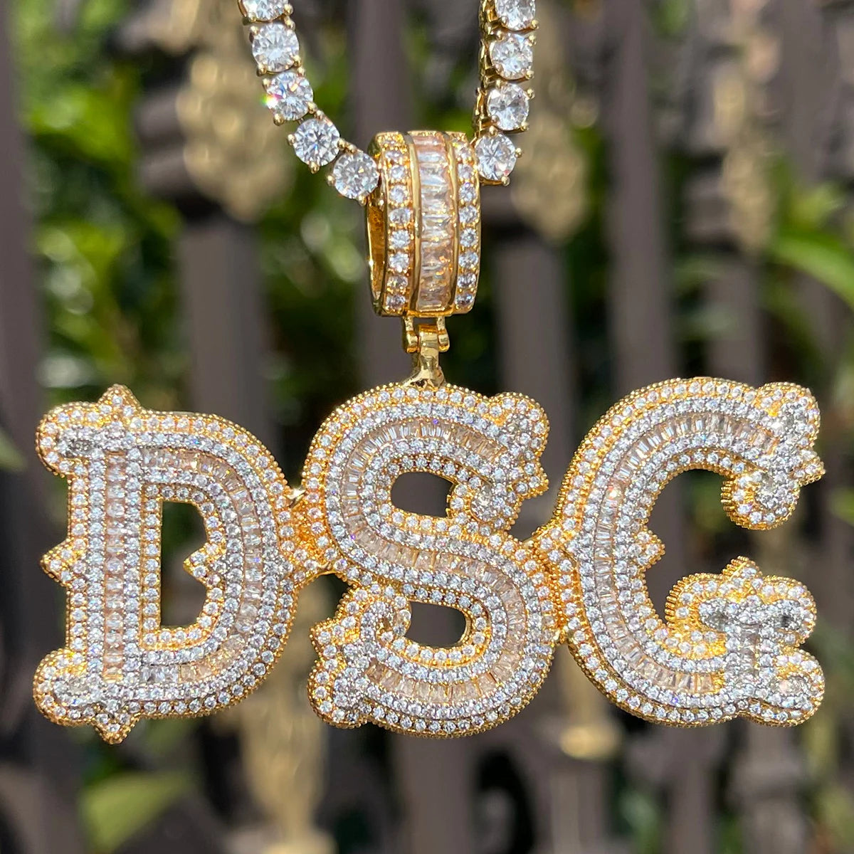 Bubble Letter Personalized Baguette Pendant Micro Paved CZ Iced Out Charms Customized Name Necklace Fashion Hip Hop Jewelry