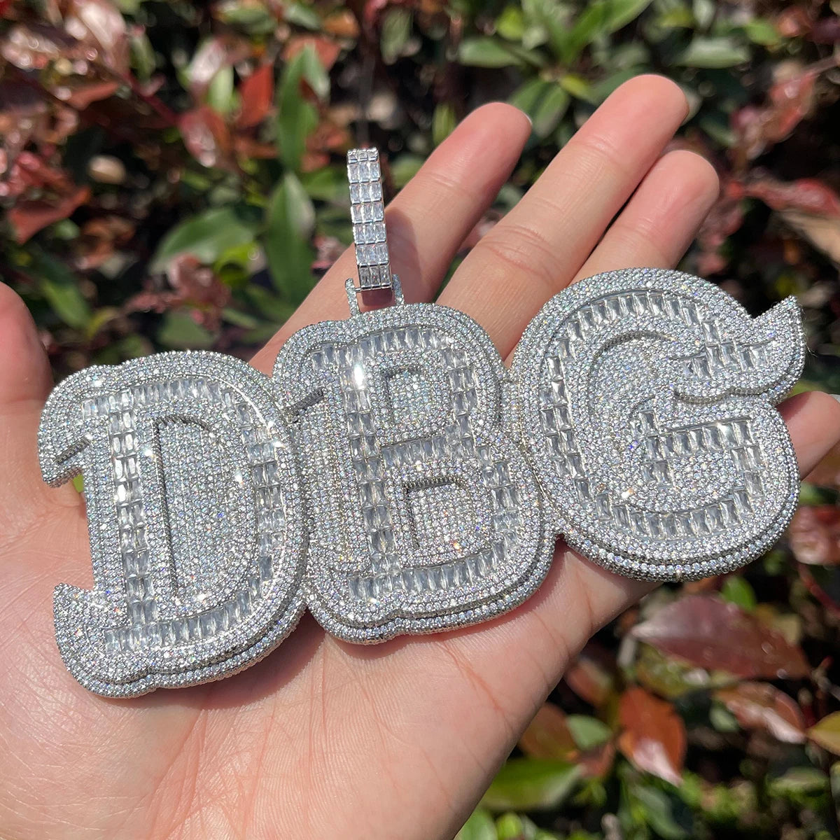 Bubble Letter Custom Solid Base Iced Out Pendant Personalized Name Necklace Women White Gold Plated Double Layer Hip Hop Jewelry