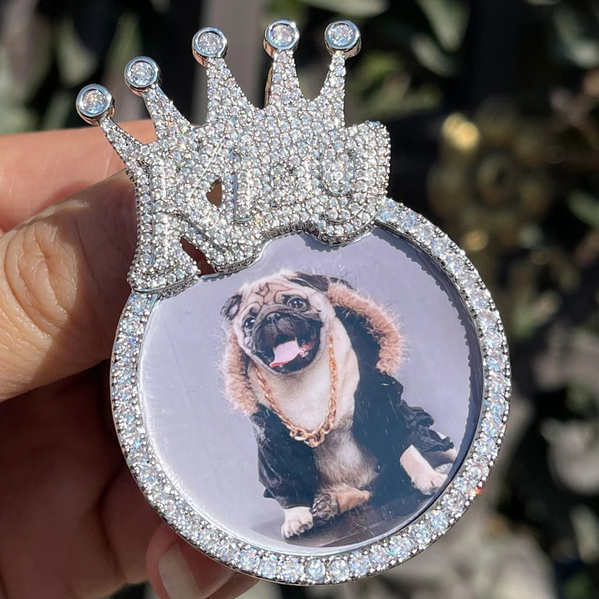 Bubble Letter Custom Photo Necklace for Men King Crown Bail Memory Picture Personalized Pendant Iced Out Zircon Hip Hop Jewelry