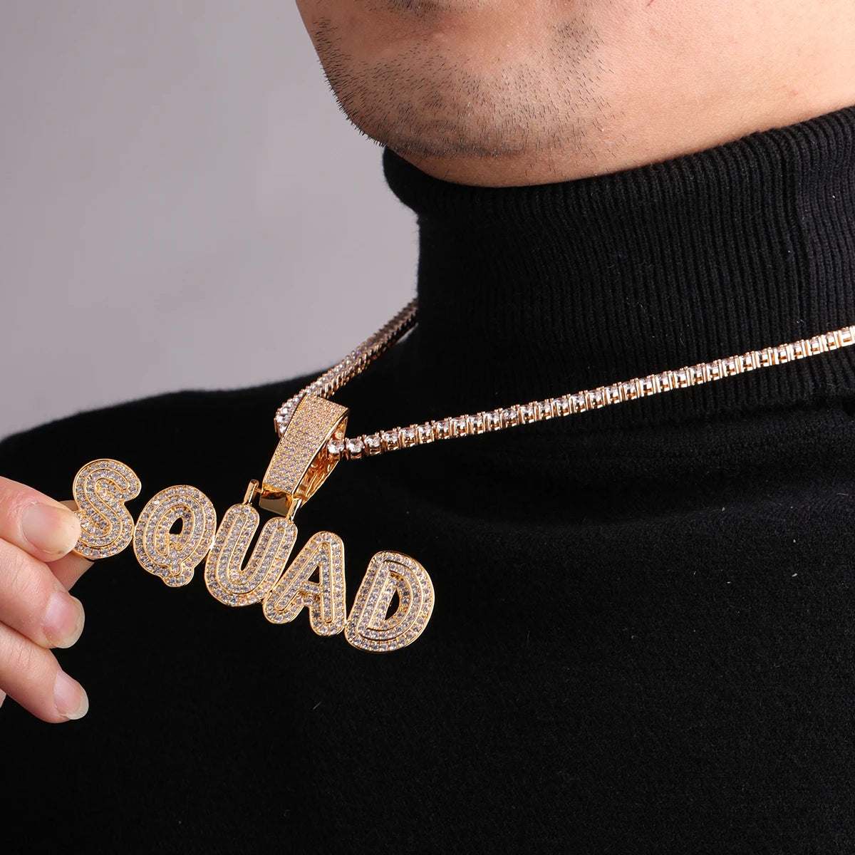 Bubble Letter Custom Name Necklace for Men Iced Out Pendant Two Tone Layer Font Personalized Charm Hip Hop Jewelry