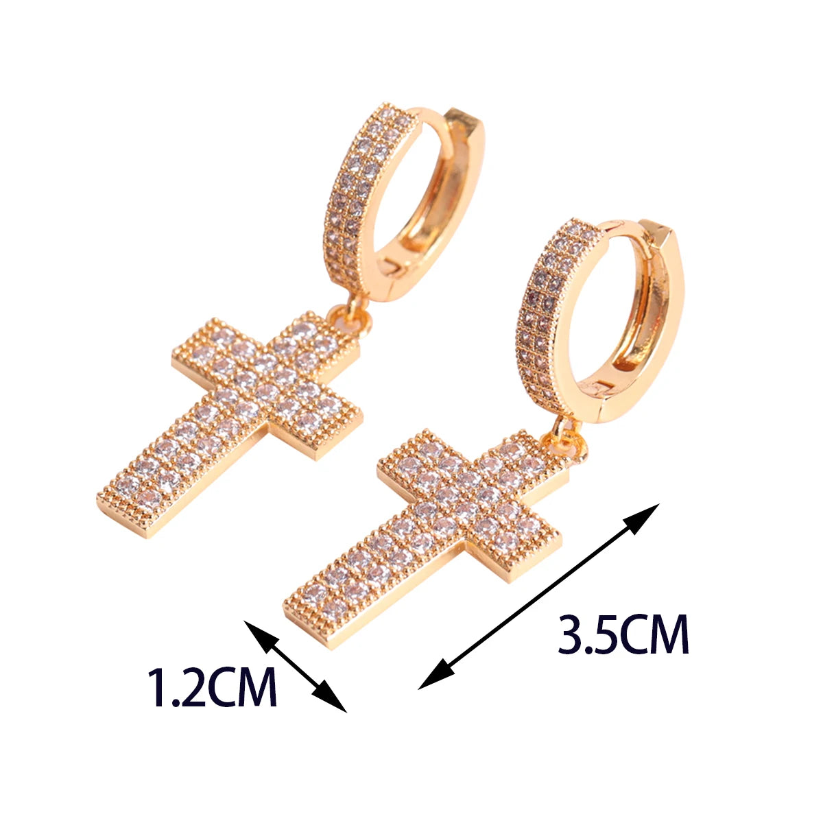 Bubble Letter Cross Earrings for Men Iced Out Charms Real Gold Plated Hip Hop Jewelry