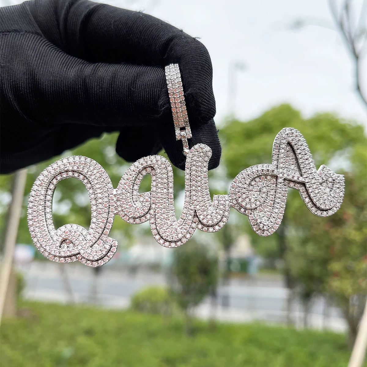 Bubble Letter Name Necklace Personalized Ice Out Pendant Hip Hop Fashion Jewelry for Women 2022 Trend Free Shipping Items