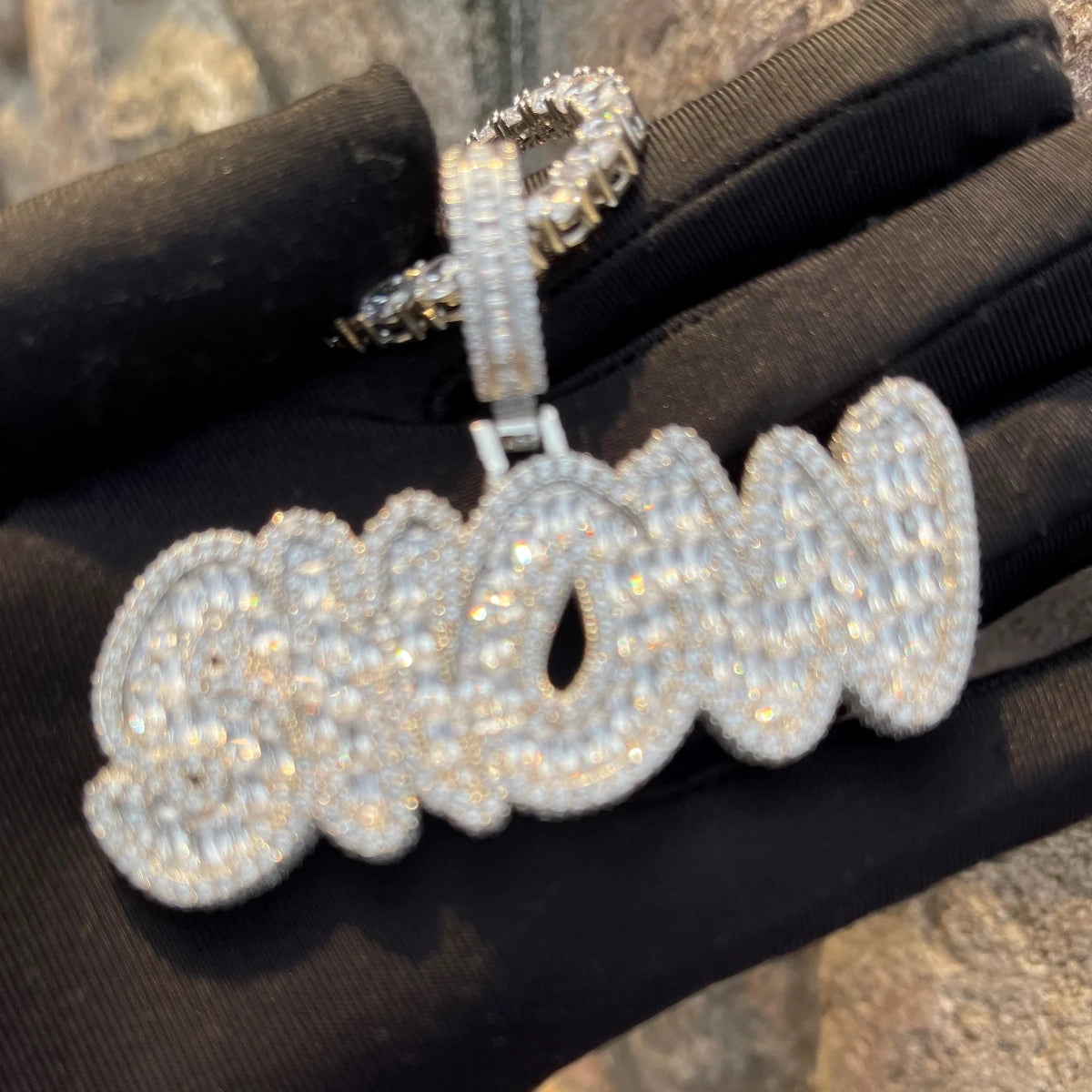 Bubble Letter Baguette Customized Jewelry Name Plated Personalized Necklace for Men Iced Out Pendant Hip Hop Charms