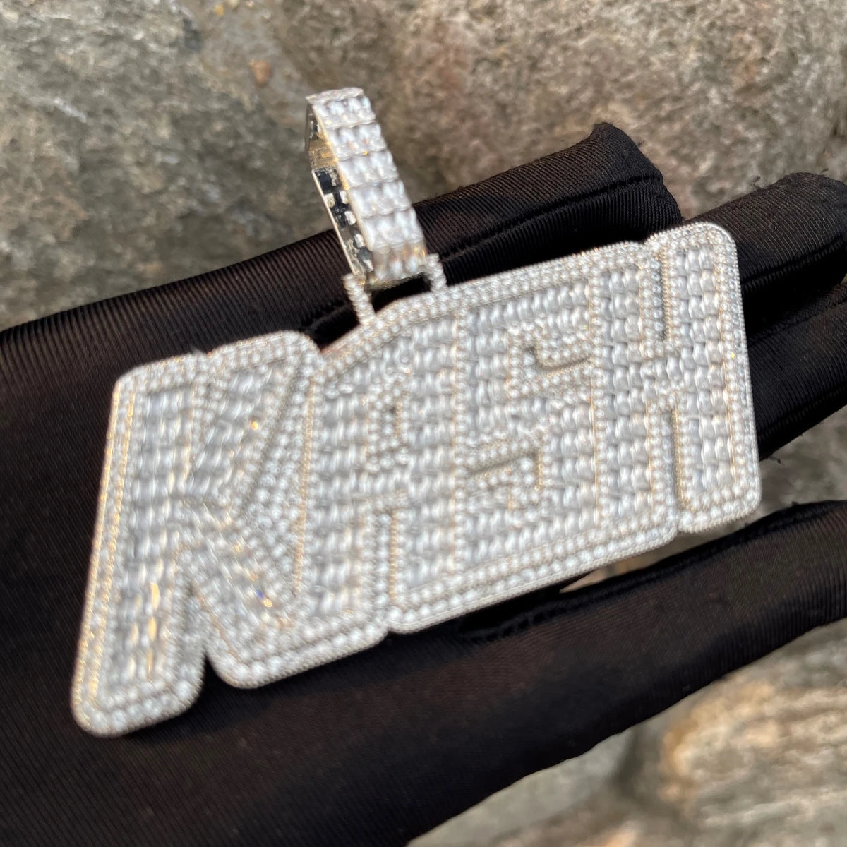 Bubble Letter Custom Name Necklace for Men Baguette Pendant Iced Out Personalized Charms Hip Hop Jewelry Two Tone