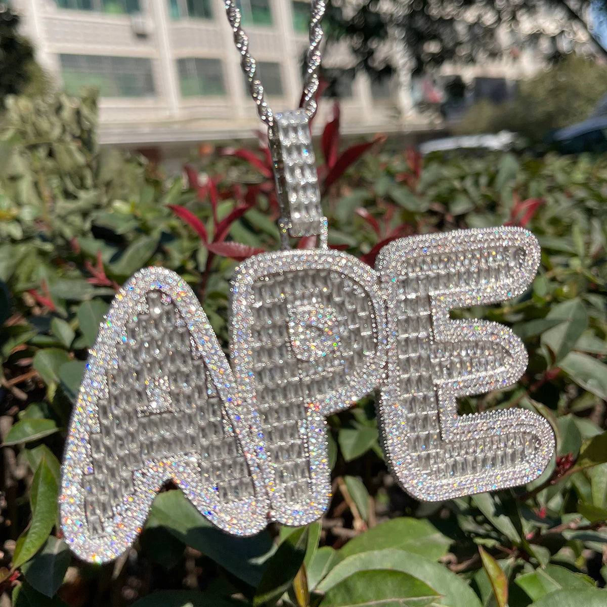 Bubble Letter Custom Name Pendant Men Hip Hop Necklace Iced Out Zircon Personalized Silver Color Chain Charms Luxulry Jewelry