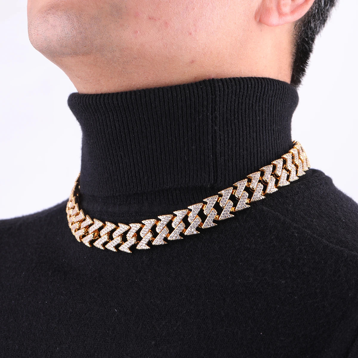 Bubble Letter Prong Necklace Choker for Men Iced Out Cuban Link Chain Real Copper Hip Hop Jewelry