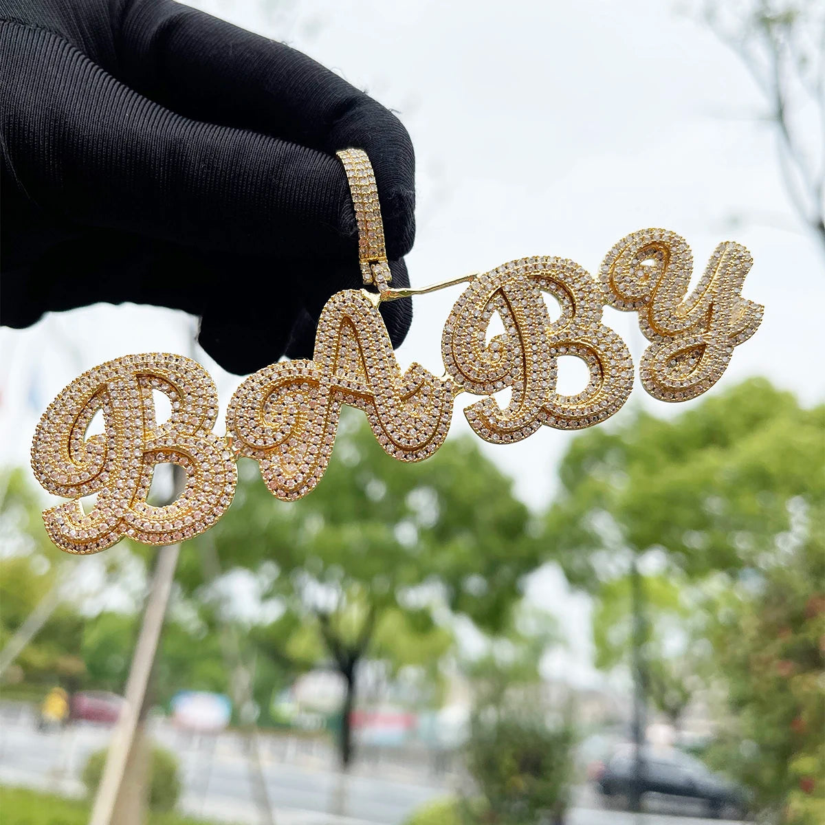 Bubble Letter Name Necklace Personalized Ice Out Pendant Hip Hop Fashion Jewelry for Women 2022 Trend Free Shipping Items