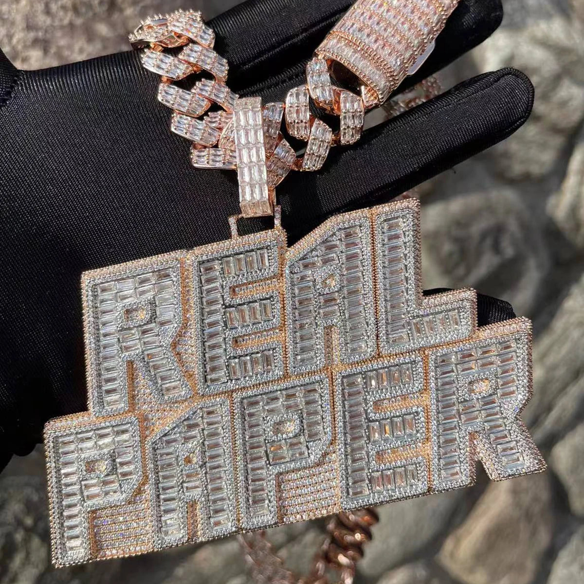 Bubble Letter Two Tone Layers Customized Jewelry Name Plated Personalized Necklace for Men Baguette Iced Out Pendant Hip Hop Jew