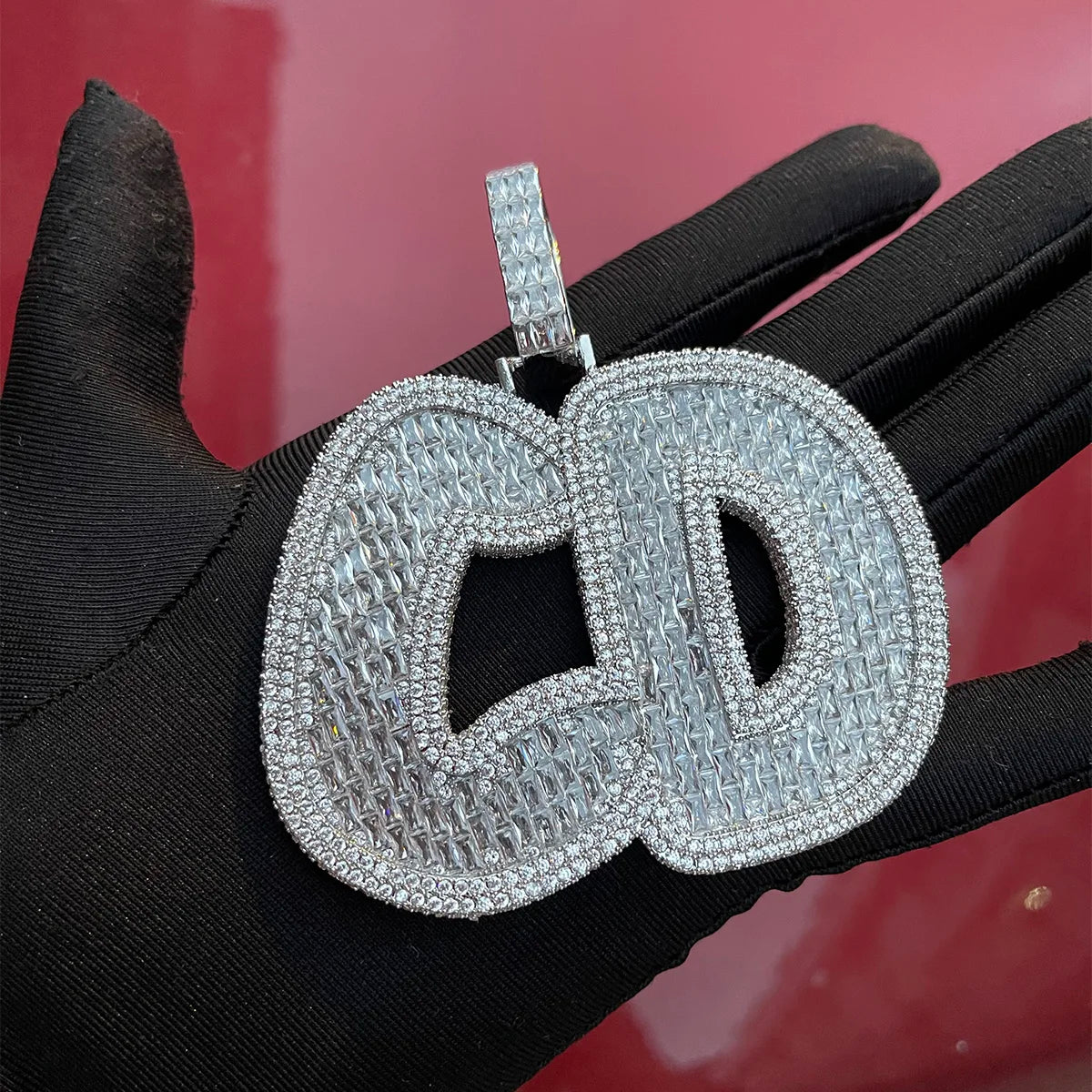 Bubble Letter Big Baguette Custom Name Necklace for Men Iced Out Charms Hip Hop Pendant Chain Rock Rapper Jewelry