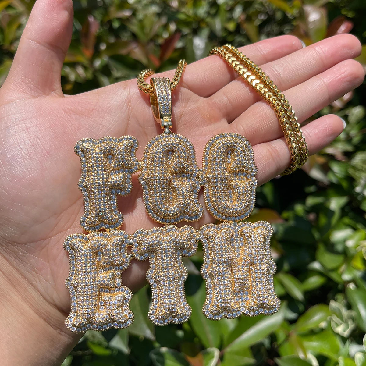 Bubble Letter Custom Name Necklace for Men Personalized Pendant Iced Out Charms Two Tone Hip Hop Jewelry