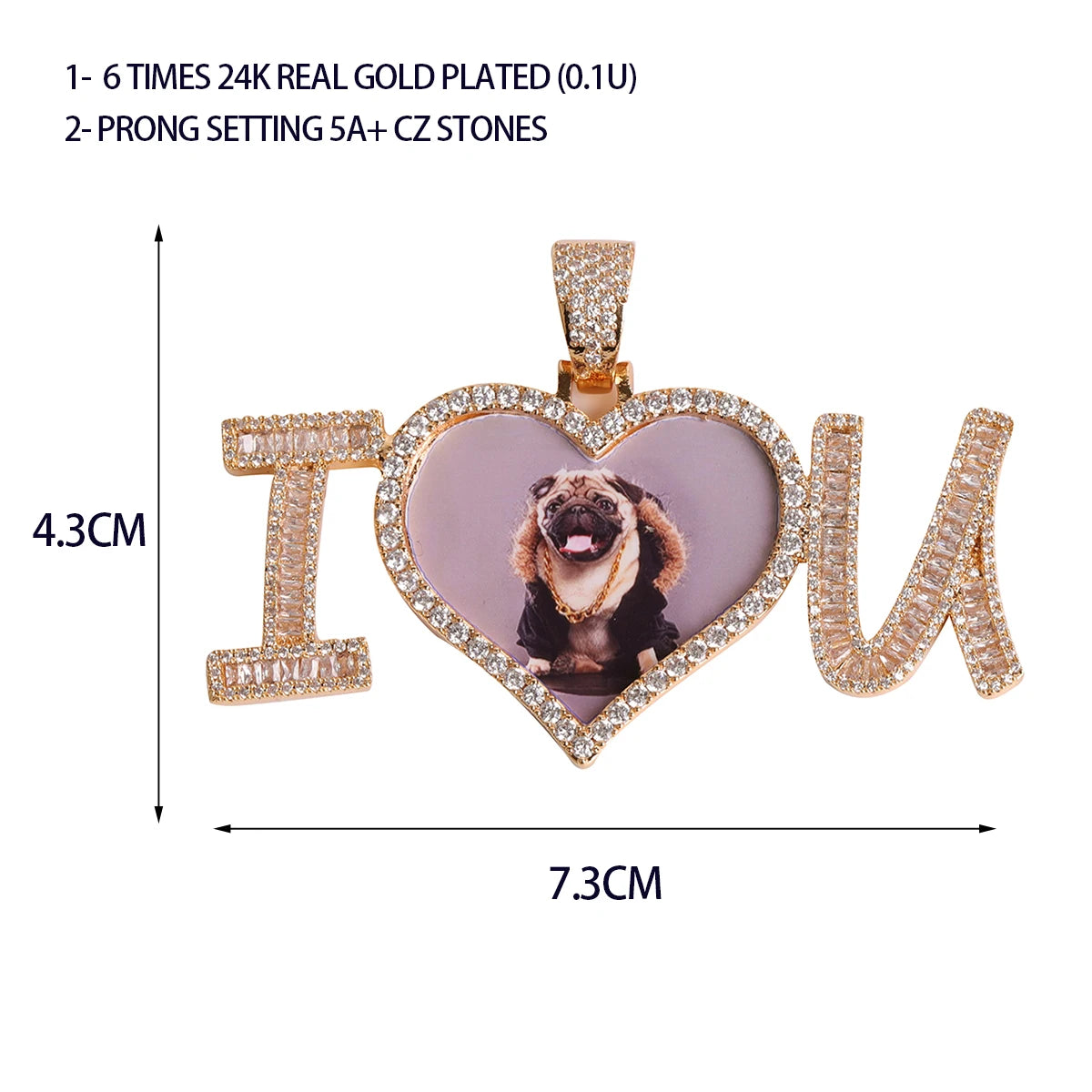 Bubble Letter Custom Photo Necklace for Men Heart Picture Pendant Hip Hop Jewelry Iced Out Charms