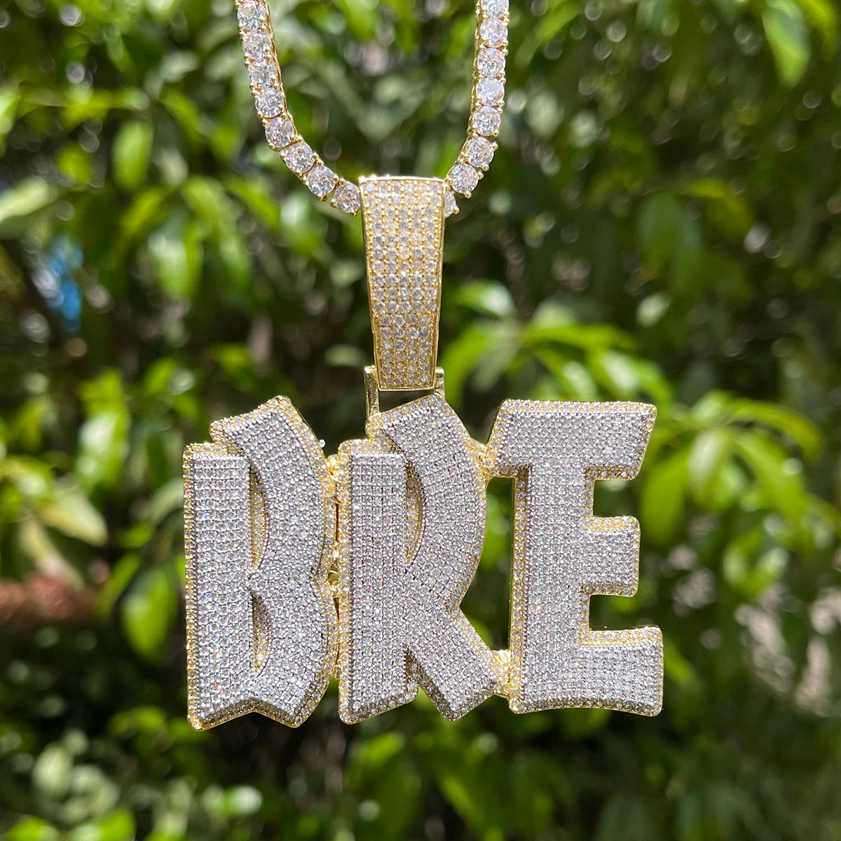 Bubble Letter Custom Hip Hop Pendant Iced Out Micro Pave Zircon Double Layer Personalized Name Necklace Women Customized Jewelry