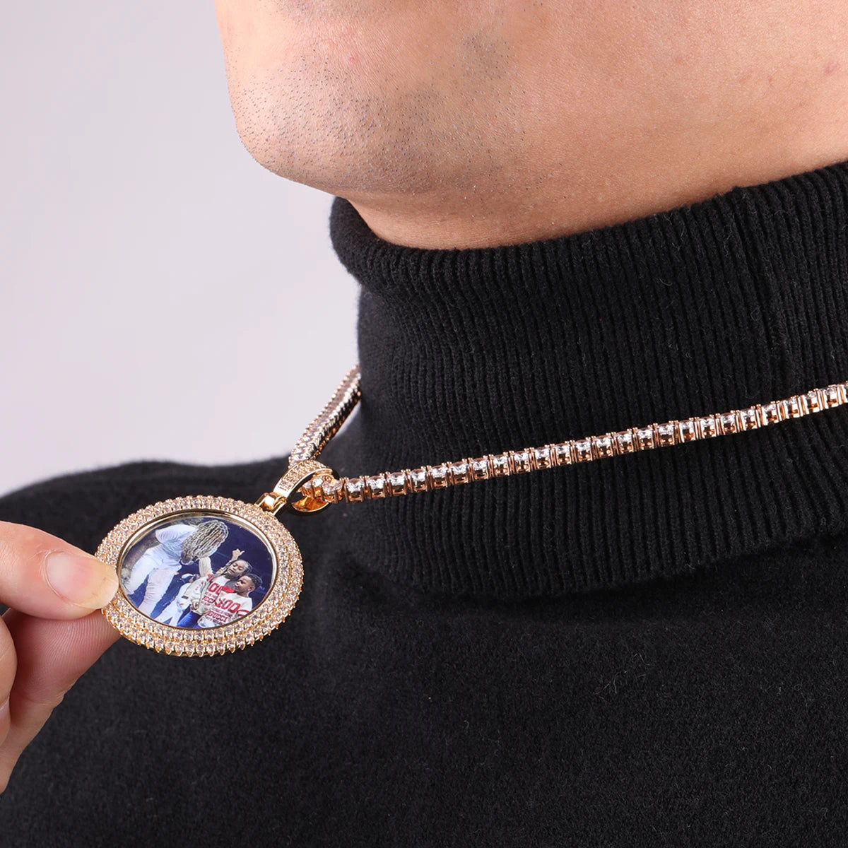 Bubble Letter Customized Picture Necklace for Men Photo Medallion Iced Out Pendant Real Gold Plated Hip Hop Rock Street Jewelry